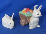 Set Of 2 1 Easter Themed Candy Dish & 1 Ceramic Rabbit