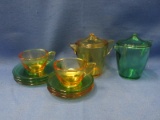 12 Pieces of Akro Agate Childrens Tea Set Glassware - 1935/36 - Stippled Band Pattern