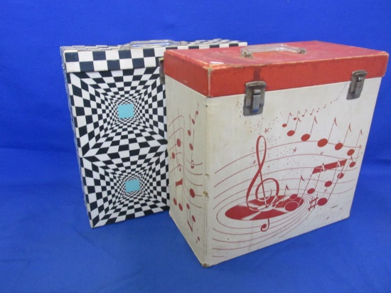 Lot of 2 Retro/Music Note Design Vinyl Record Boxes