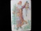 5 ½” x 3 ½” Purple Robed Santa Claus w Toys Dolls Christmas Tree Holly 1911 Postcard