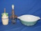 Lot 3 Items Pyrex Mixing Bowl – 6” Pottery Honey Jug – Hand Mixer With Container