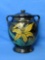 Pottery Cookie Jar – Glossy Black with Raised Floral Design – Marked USA – 9 1/2” tall
