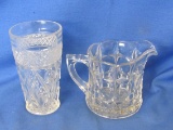 Lot Of 2 Pressed Glass Dish-ware 1-Cup 4 ½” Tall & 1-Creamer/Syrup Cup 3”