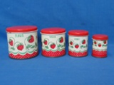 Cute Vintage Tin Child's Canister Set – Strawberry Design – Largest is 2 3/4” tall
