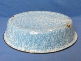 Round Blue & White Enamel Pan – Black Trim – 10 3/4” in diameter