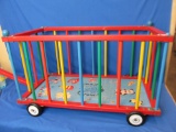 Colorful Wood Toy Pen on Wheels by the Gong Bell Company – 26” x 13 1/2”