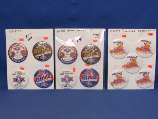 3 Sheets SuperBowl XXVI MetroDome Buttons 1992 & Sheet Of Winter Carnival 1992