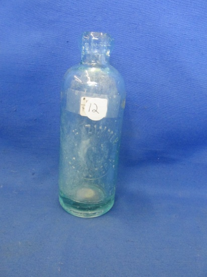 Blob Top Bottle “J.F. Zimmer” Mineral Water Cloucester, N J 6 ¾”H Light Blue -