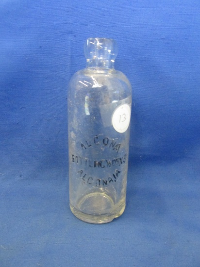 Blob Top Bottle “Alcona Bottling Works” Alcona, IA 7”H Clear With Some Chipping -