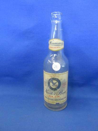 Vintage “Hamm's” Master Brew Bottle 9 ½”H  St. Paul, MN – Damage To Label -