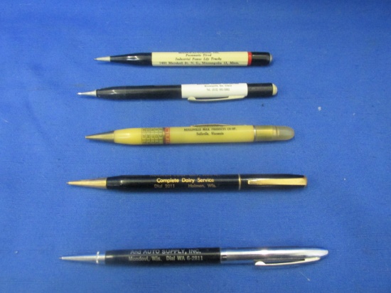 Lot Of 5 Assorted Minnesota & Wisconsin Advertising Mechanical Pencils – “All Tested & Work”