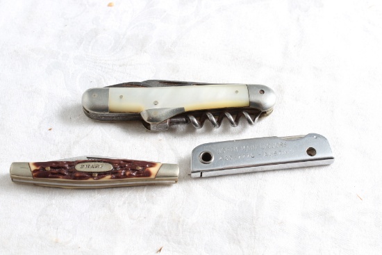 3 Vintage Pocket Knives Sharpe with Bone Handle made in Japan, Mother of Pearl