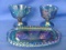 Indiana Blue Iridescent Carnival Glass Sugar Creamer Tray Set Harvest Grape