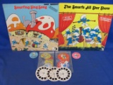Smurf Collectibles-Buttons-Records-View Master Reels-Discs-Albums