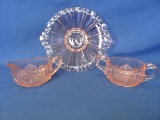 Pink Depression Glass Creamer and Sugar Set Both 4” Tall With Bowl 8” Wide