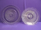 Collectible Vintage Pressed Glass Relish Dish & Pressed Glass Platter (Good Conditions)