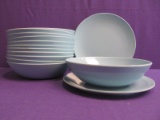 Lot of 18 Baby Blue Soup Bowls (12) & Plates (6)- Plastic (Good Condition)