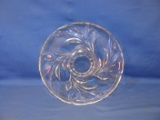 Large Round 13“ Clear Cut Glass Serving Tray Scalloped Edges