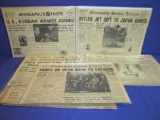 Lot Of 16 Bagged WWII Newspaper Headlines 1942-1945