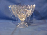 Vintage Clear Glass Fruit Bowl With Pedestal/Scalloped Edge 9”x8”