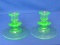 Pair of Green Depression Glass Candle Holders – 5” wide at base – 3 3/4” tall