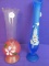 2 Glass Vases: Blue Satin Finish is marked Westmoreland Glass – Apricot Flashed is not