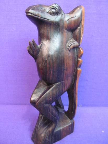 Vintage Wooden Hand Carved Zomba Dancing Frog Miniature Statue