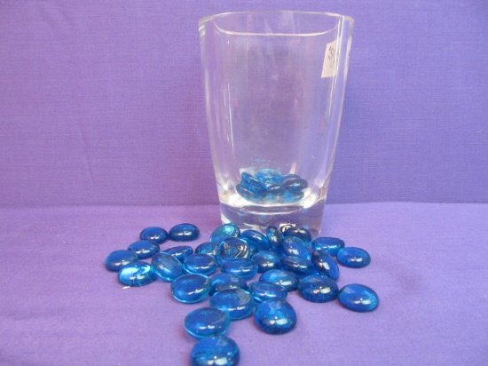 Bergdala Sweden Vase Heavy Crystal Art Glass with Blue Stone