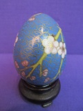 Vintage Chinese Art Cloisonne Egg Enamel Brass Pink Chinese Cherry Blossom