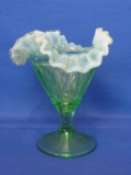 Antique Footed Vase by Jefferson Glass – Fluted Bars & Beads – Green Opalescent