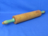 Vintage Hardwood Rolling Pin – Remains of Green Paint on Handles