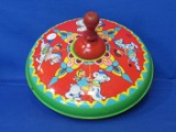 Chein Tin Litho Spinning Top – Carousel Scene – Red Wood Handle