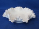 Fenton Glass Silver Crest Ruffled Bowl – About 8” in diameter – Flat base