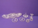 Cut Glass & Crystal Smalls:Oval Bowl, Ring Holder, Salts, Candle Rings, Waterford