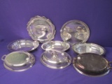 Silver Plate Lot: 3 Covered Oval Dished (one with glas liner) and 2 Plates 10 & 11”
