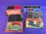 Vintage Checkers & Dominoes: Dragon, Double Nine, Double Six & box of wooden Checkers