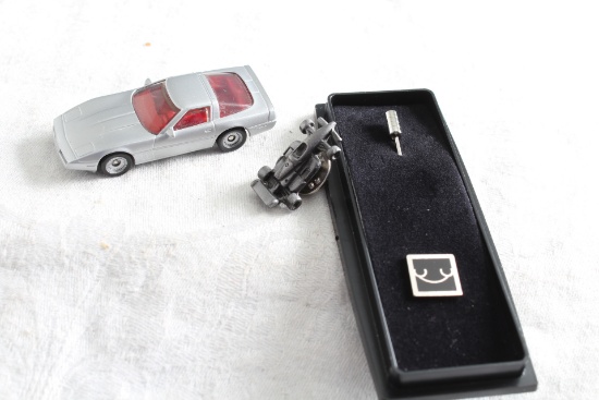 Pewter Race Car Lapel Pin, Monogram Model Mini Corvette Car, & Car Pin