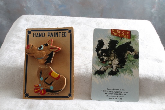 1953 AFL Union Label Industries Show Calendar Playing Card & Bobblehead Pin