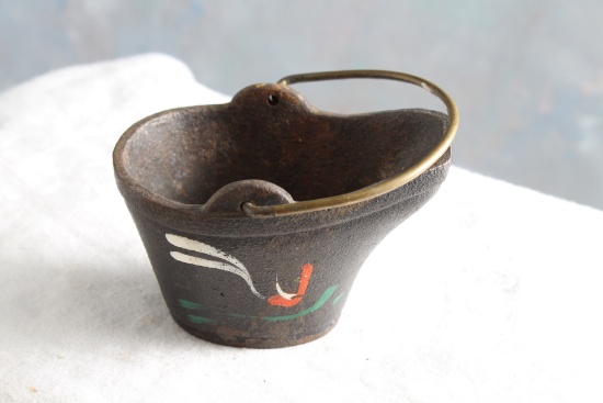 Miniature Cast Iron Coal Scuttle Stick Match Holder