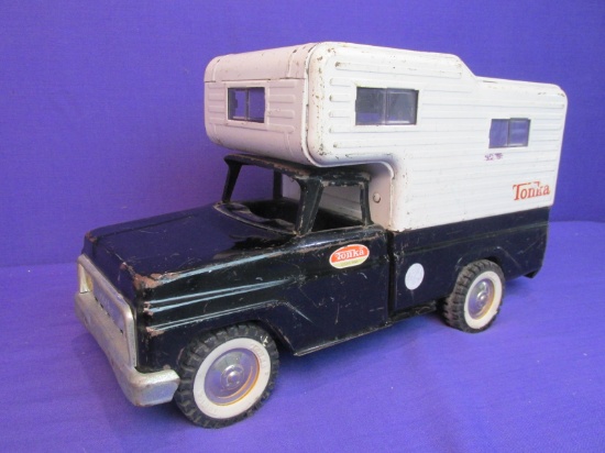 1960's Vintage Tonka Truck: Black Pick-up Truck with a Camper 14” Long x 5” W x 8 1/2” T