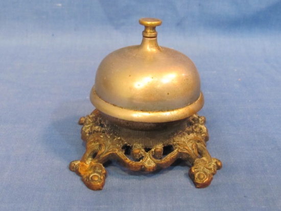 Vintage Desk Bell with Cast Iron Base – Turn Knob to make it ring – 3” in diameter