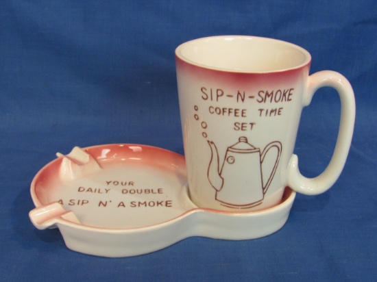 “Your Daily Double – A Sip n' A Smoke” - Ashtray & Cup – Ceramic made in Japan