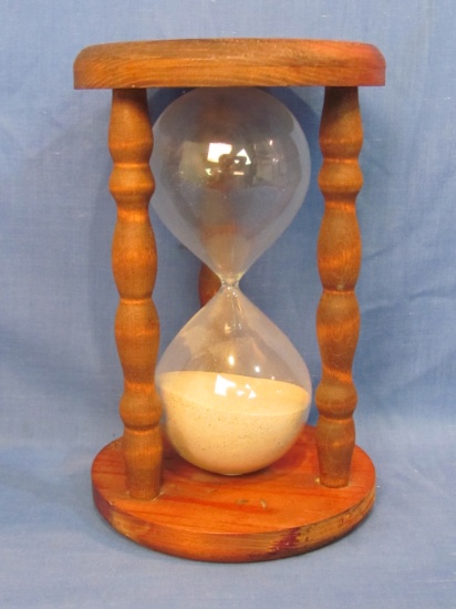 Large Sand Hourglass in Wood Frame – 9” tall – 5 1/2” in diameter