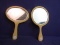 2 Vintage Celluloid Hand Mirrors : Wide Oval & Round