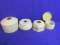 Vintage Celluloid (French Ivory) hair receivers (3) & Glass-lined cosmetic cream container