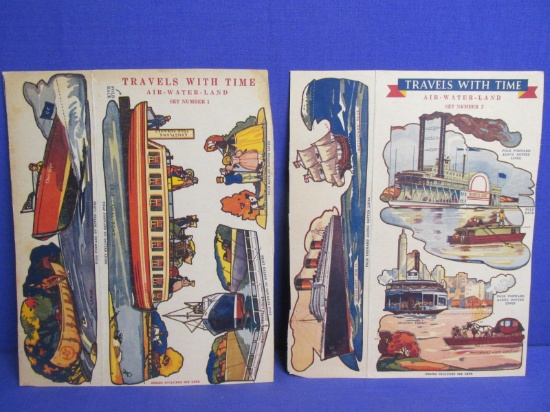 Quaker Puffed Rice Cereal Box Cut-Outs 1930's “Travels With Time” #1 &#2