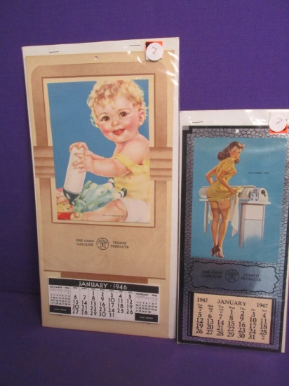 2 Calendars – Texaco Fire Chief Gasoline – 1946 (Baby) & 1947 (Pin-up)