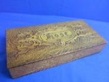 Vintage Pyrography – Pressed Design – Wooden “Hose” Box – Hinges Lid