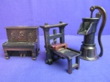 3 Pencil Sharpeners -Vintage Bronze Finished Cast-Metal Miniatures 2 1/2” to 3 1/2” Tall