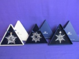 3 Swarovski Crystal Snow Flake Christmas Ornaments: 2001, 2003, 2005
